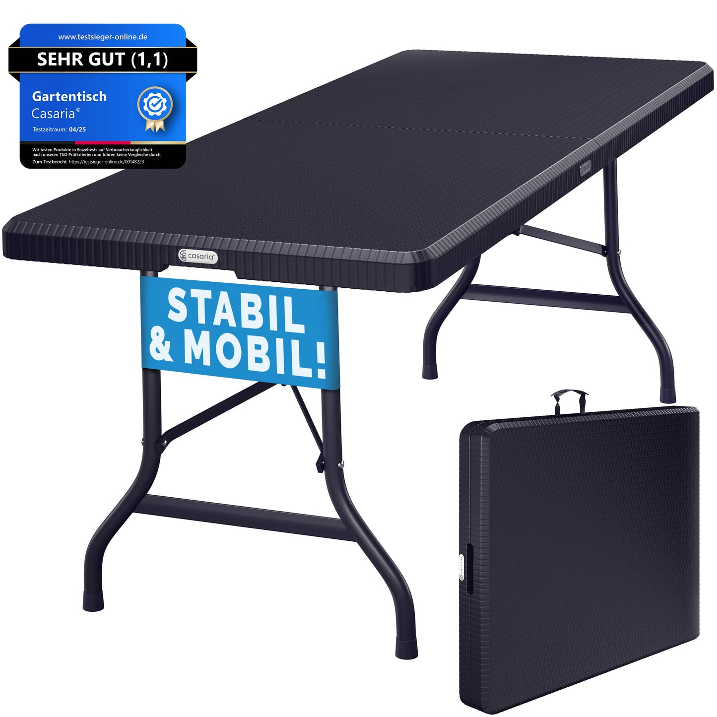 Table de jardin pliable noire 180 x 75 cm en polyrotin
