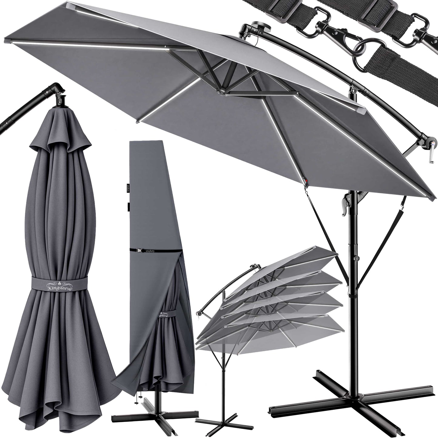 Parasol en aluminium anthracite 350 cm Mali avec LED UV 80+