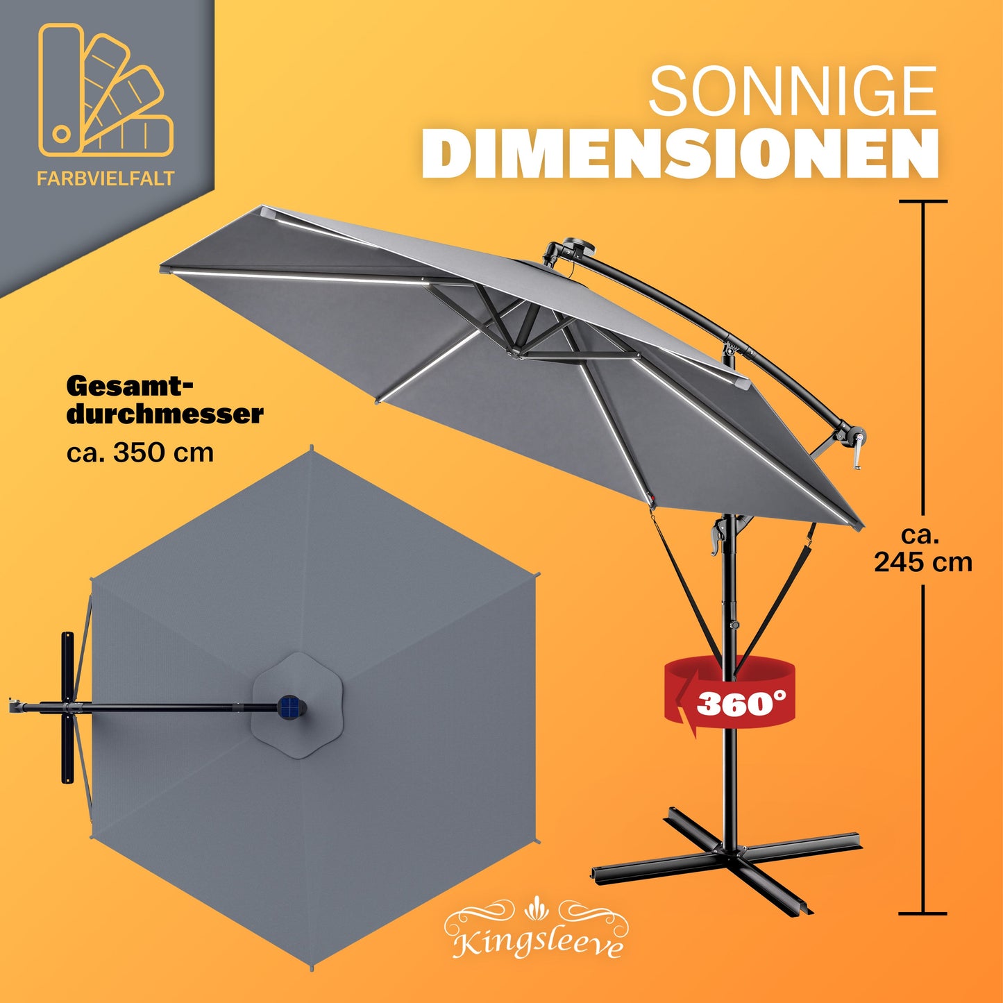 Parasol en aluminium anthracite 350 cm Mali avec LED UV 80+
