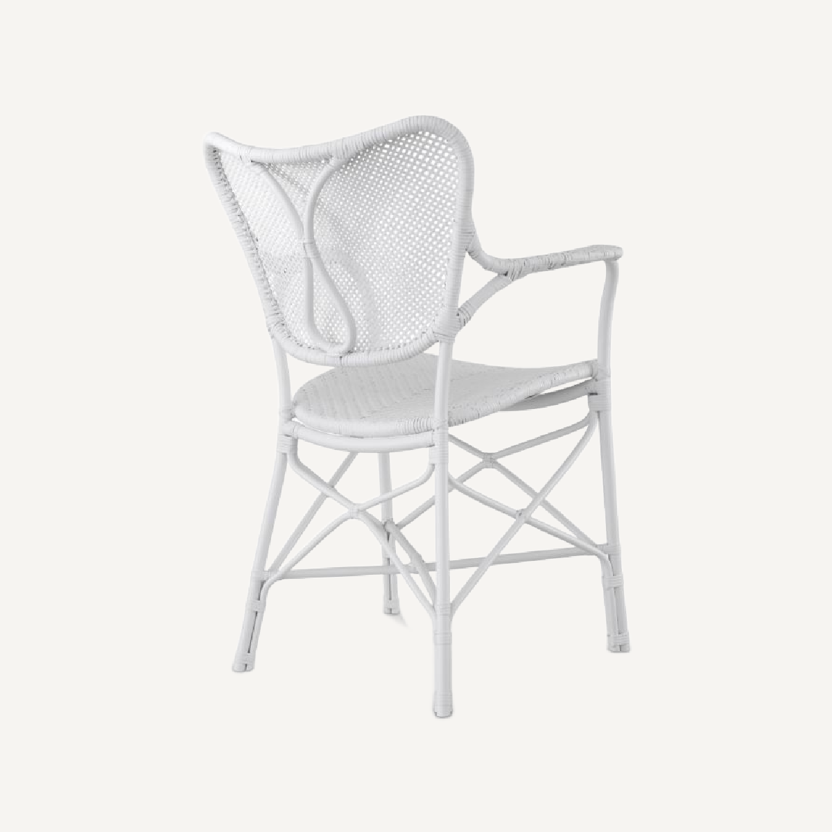 Chaise de salle à manger blanche avec accoudoirs en rotin