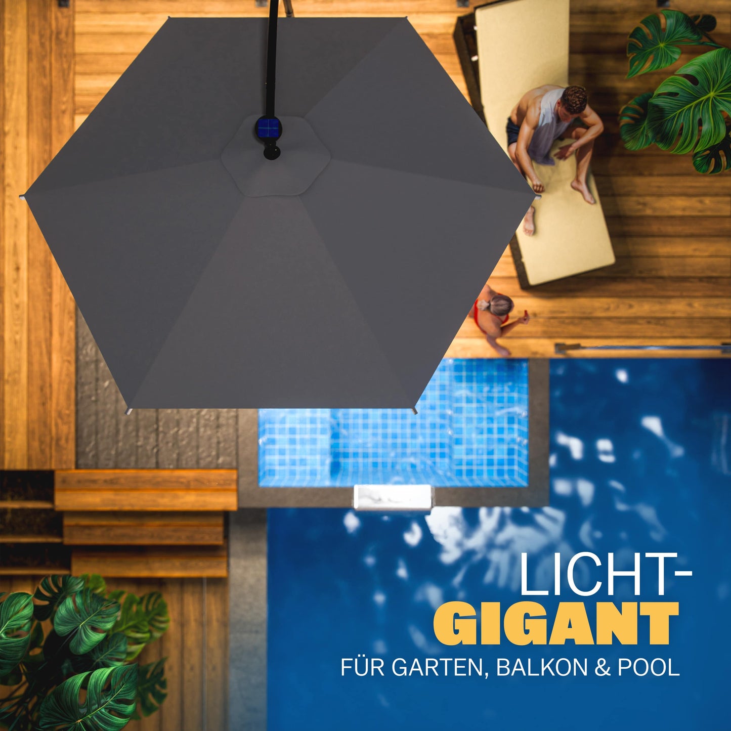 Parasol en aluminium anthracite 350 cm Mali avec LED UV 80+