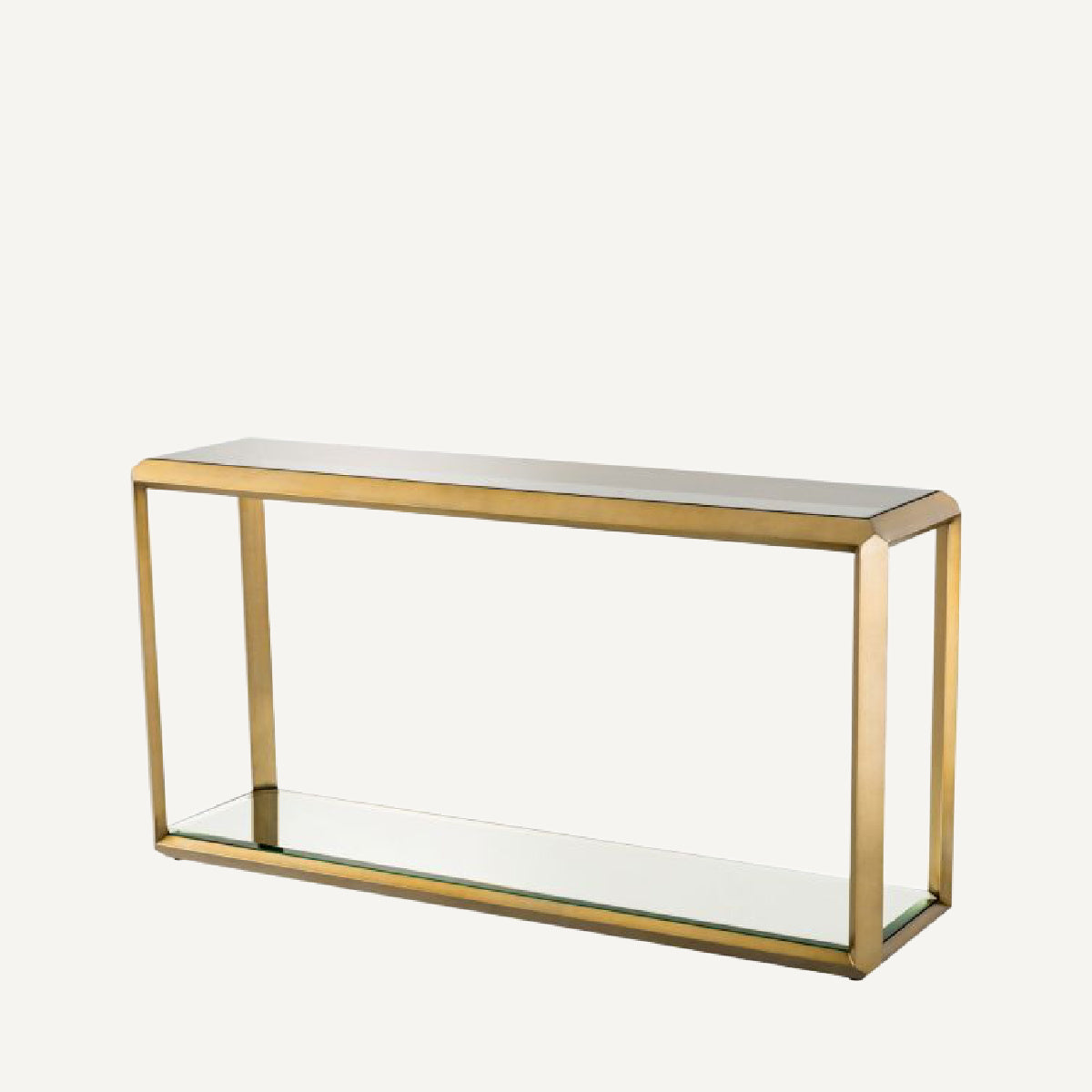 Console dorée en verre fumé