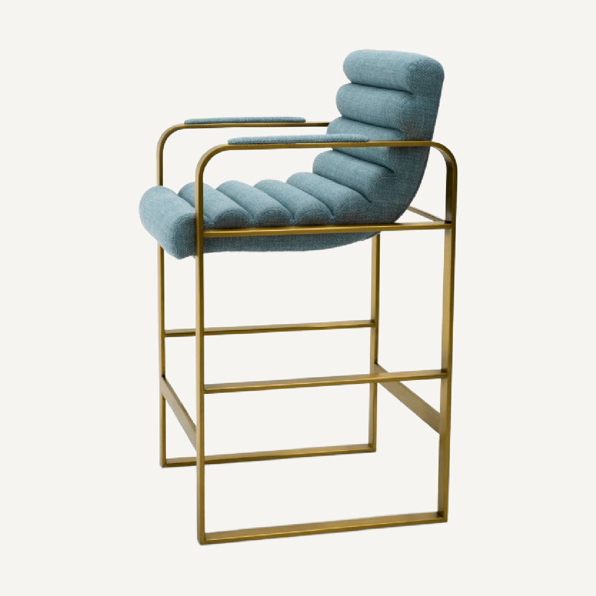 Chaise de comptoir dorée en tissu bleu