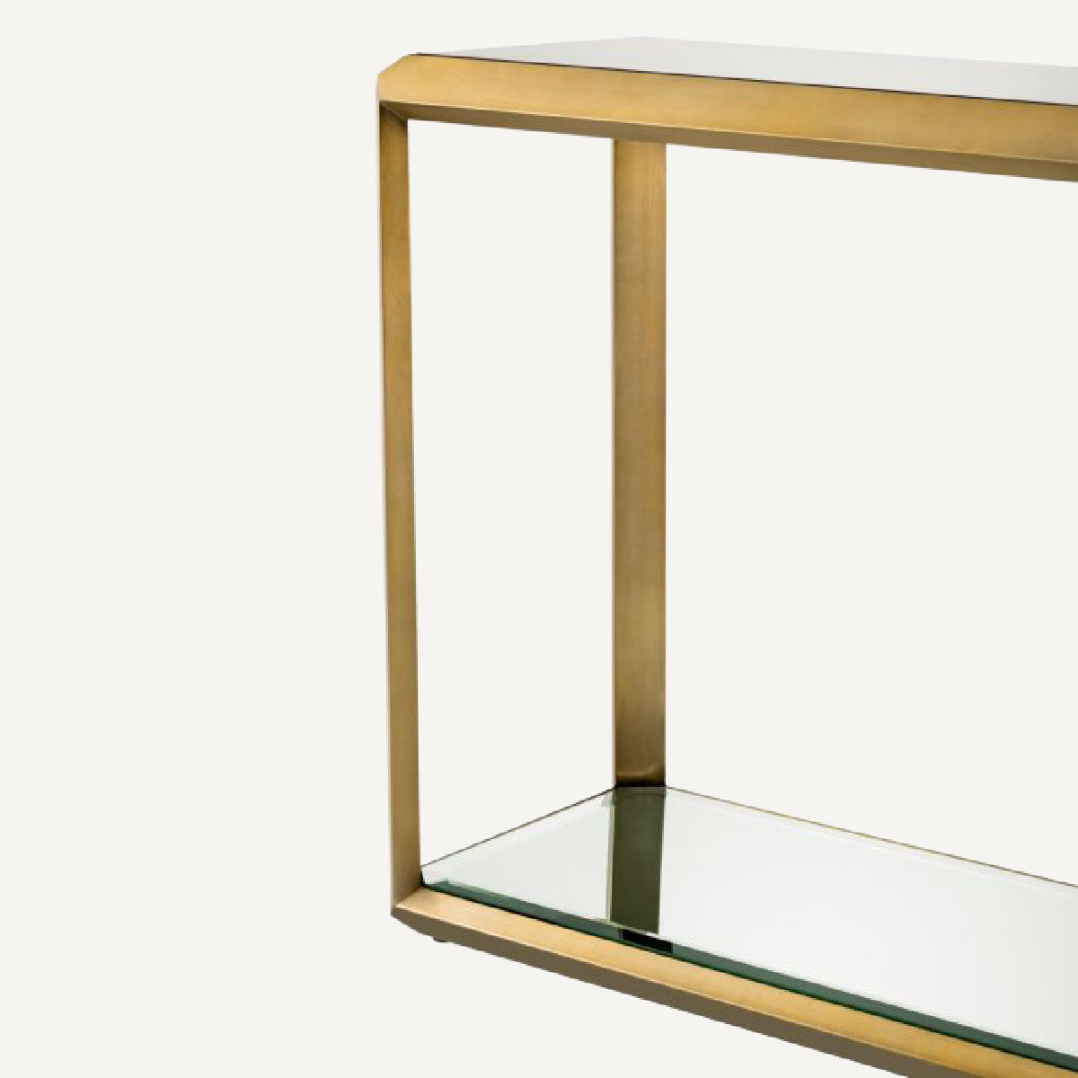 Console dorée en verre fumé