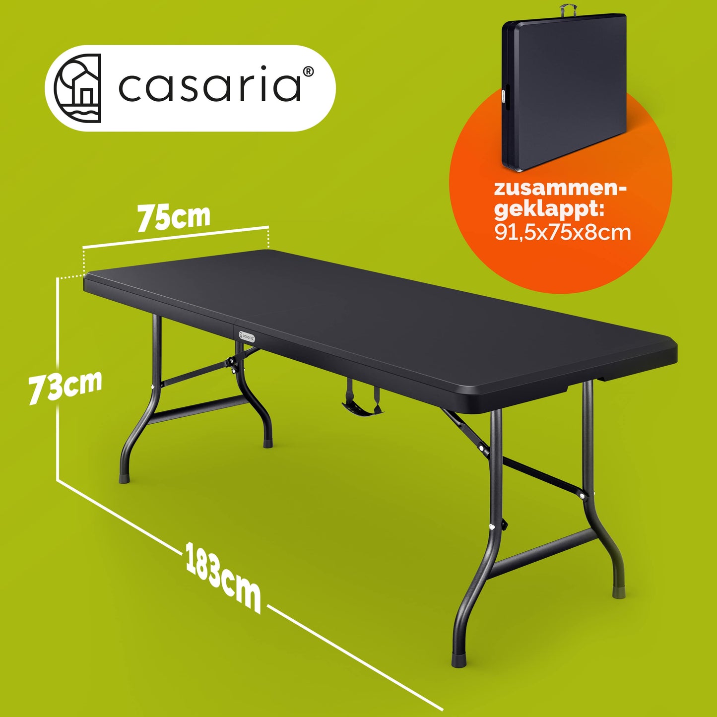 Table pliante anthracite 183x76 cm en plastique résistant