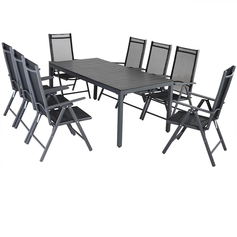 Ensemble de jardin Bern anthracite en aluminium 9 pièces