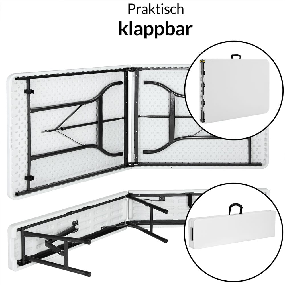 Table pliante et bancs blancs en plastique durable - 183 cm