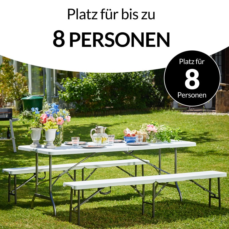 Table pliante et bancs blancs en plastique durable - 183 cm