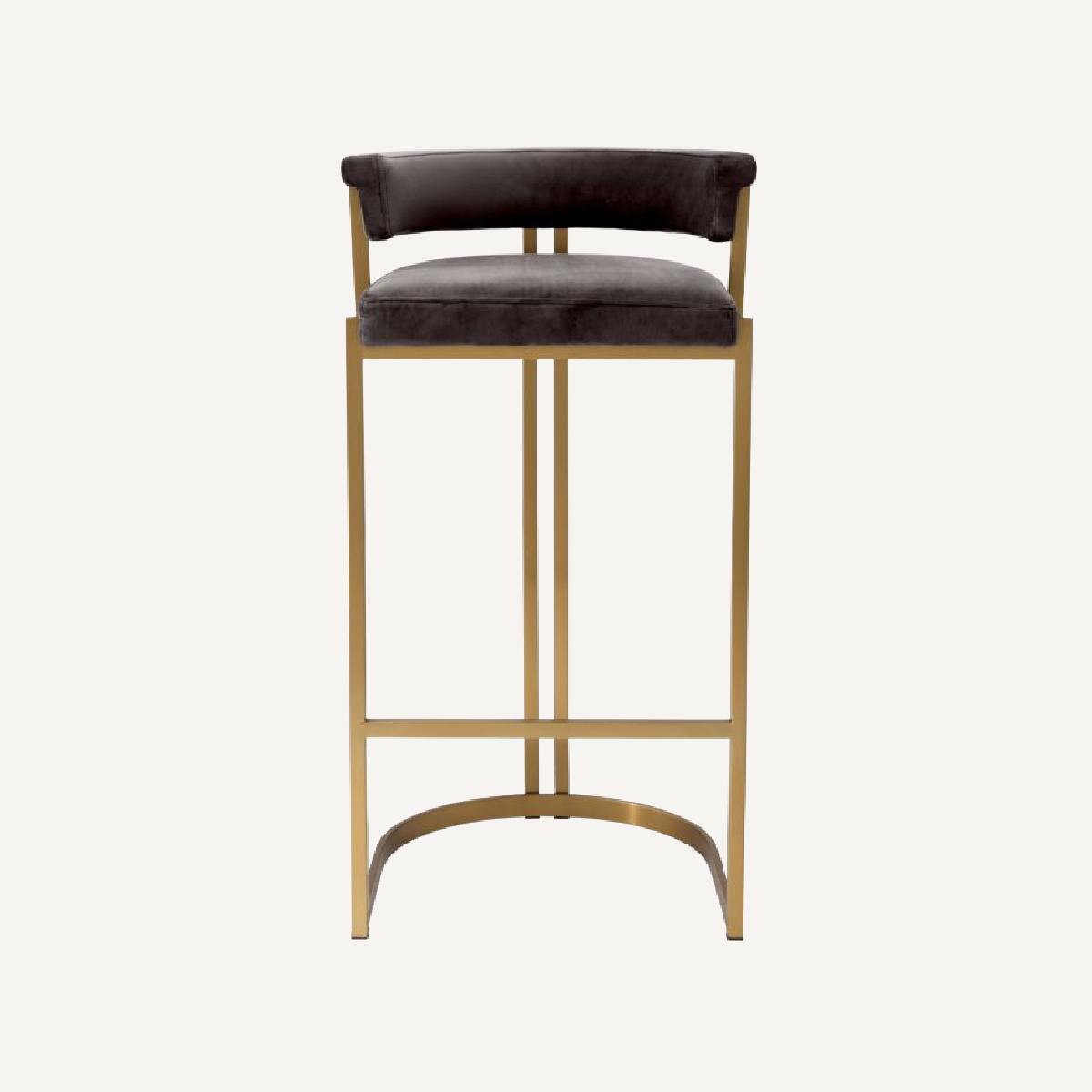 Chaise de bar dorée en velours marron