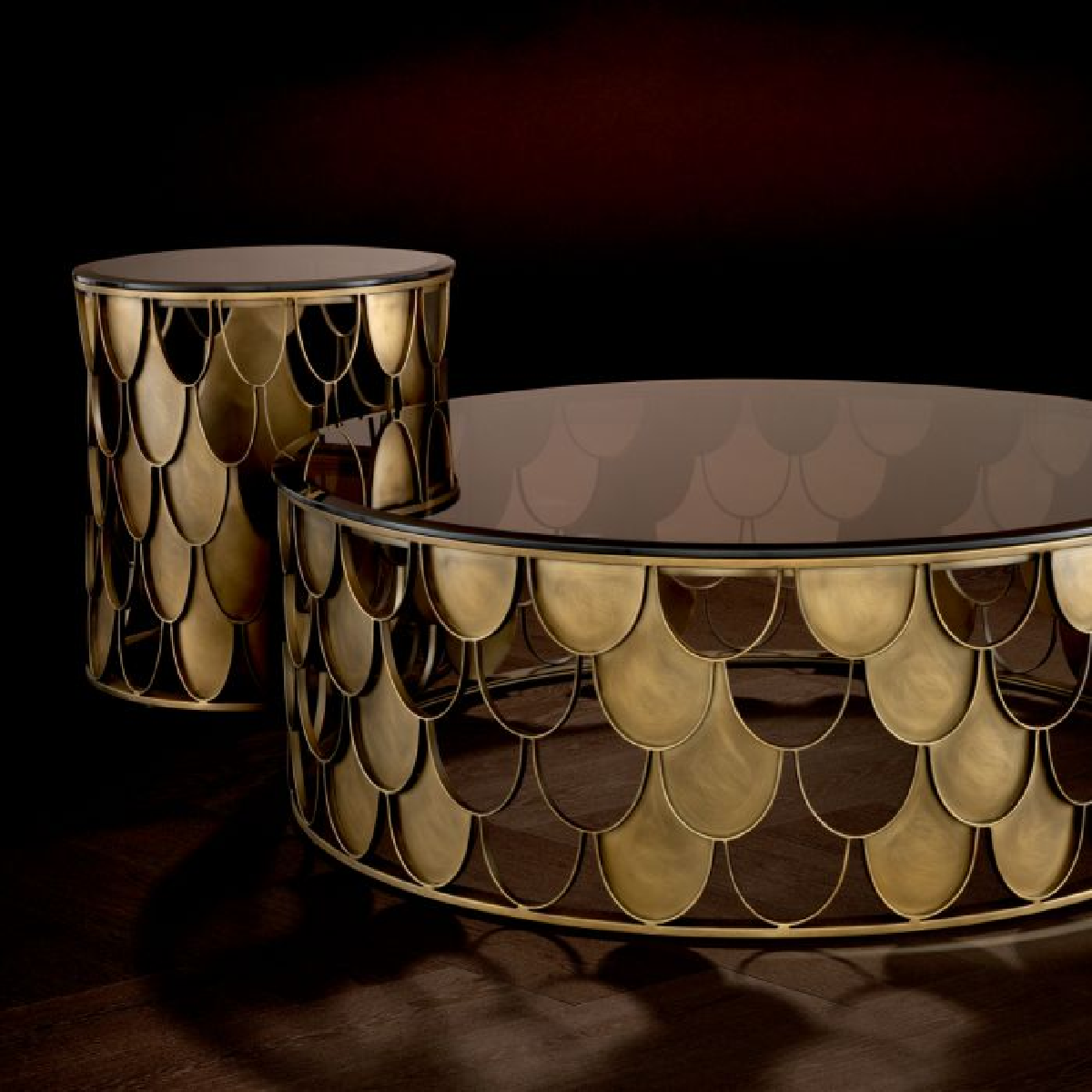 Table d'appoint cuivée en verre brun'indiscret