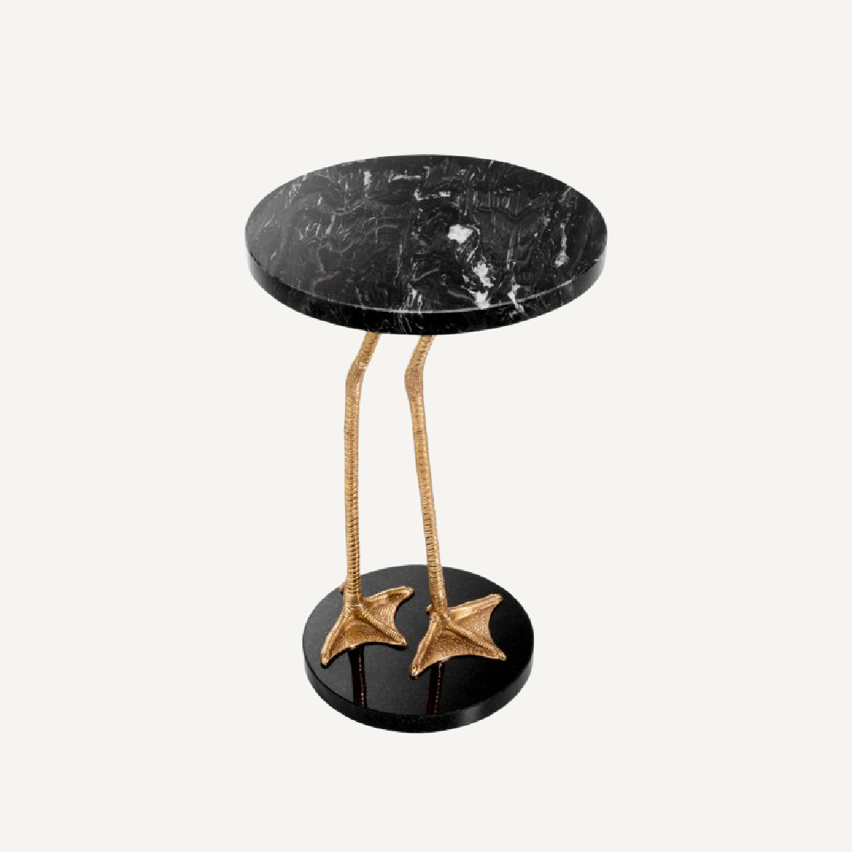 Table d'appoint dorée en marbre noire et granit