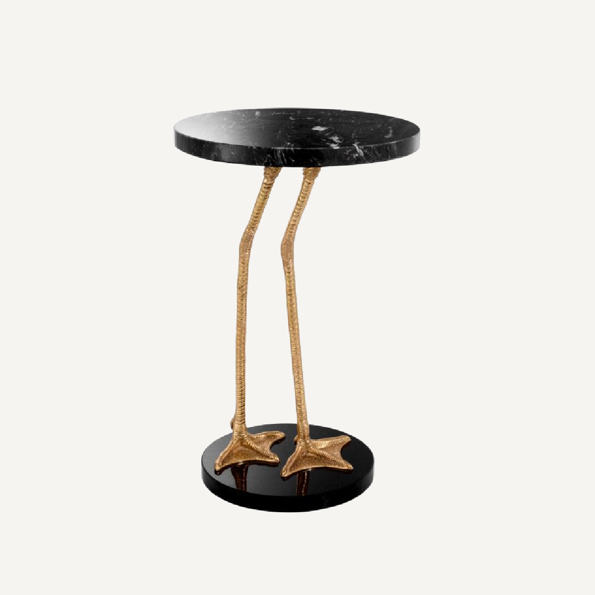 Table d'appoint dorée en marbre noire et granit