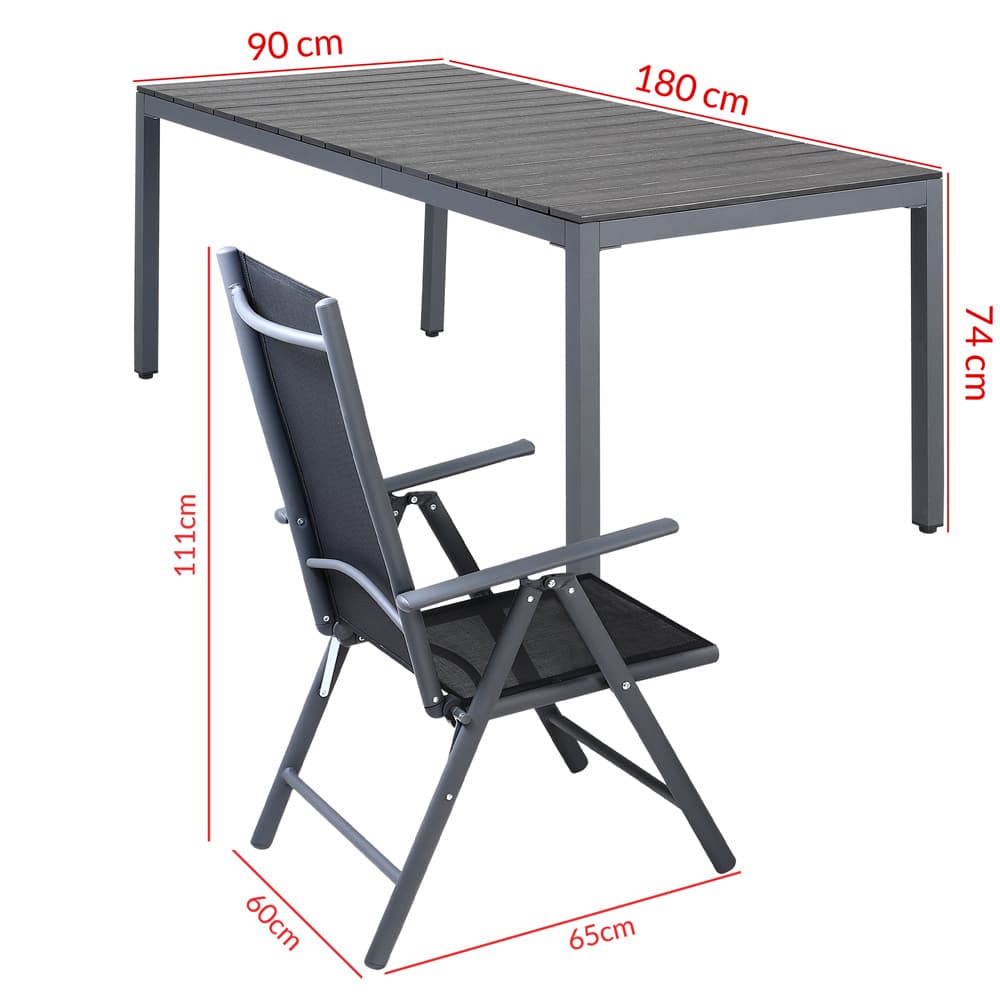 Ensemble de jardin Bern anthracite en aluminium 9 pièces