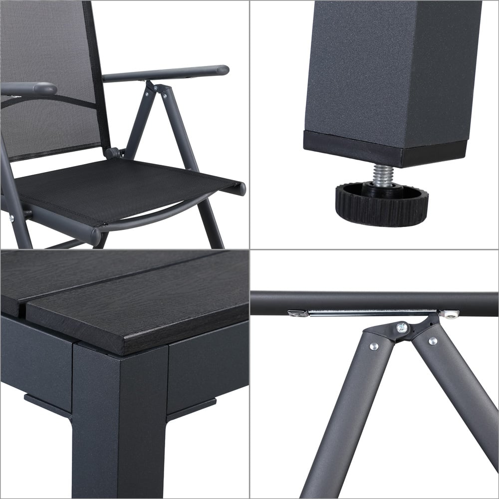 Ensemble de jardin Bern anthracite en aluminium 9 pièces