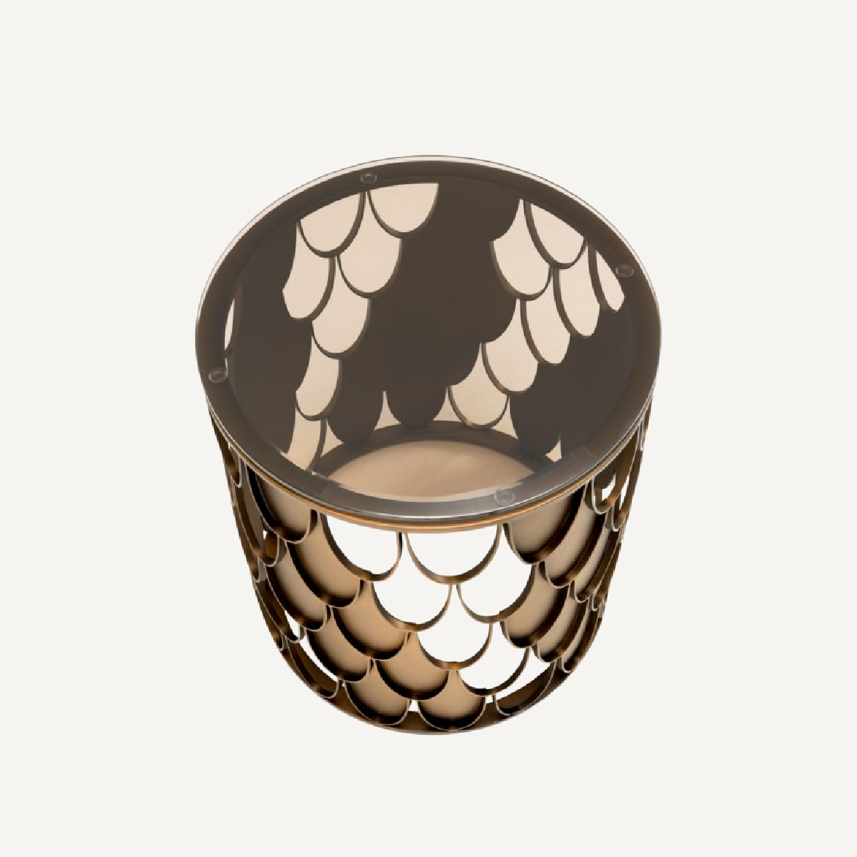 Table d'appoint cuivée en verre brun'indiscret