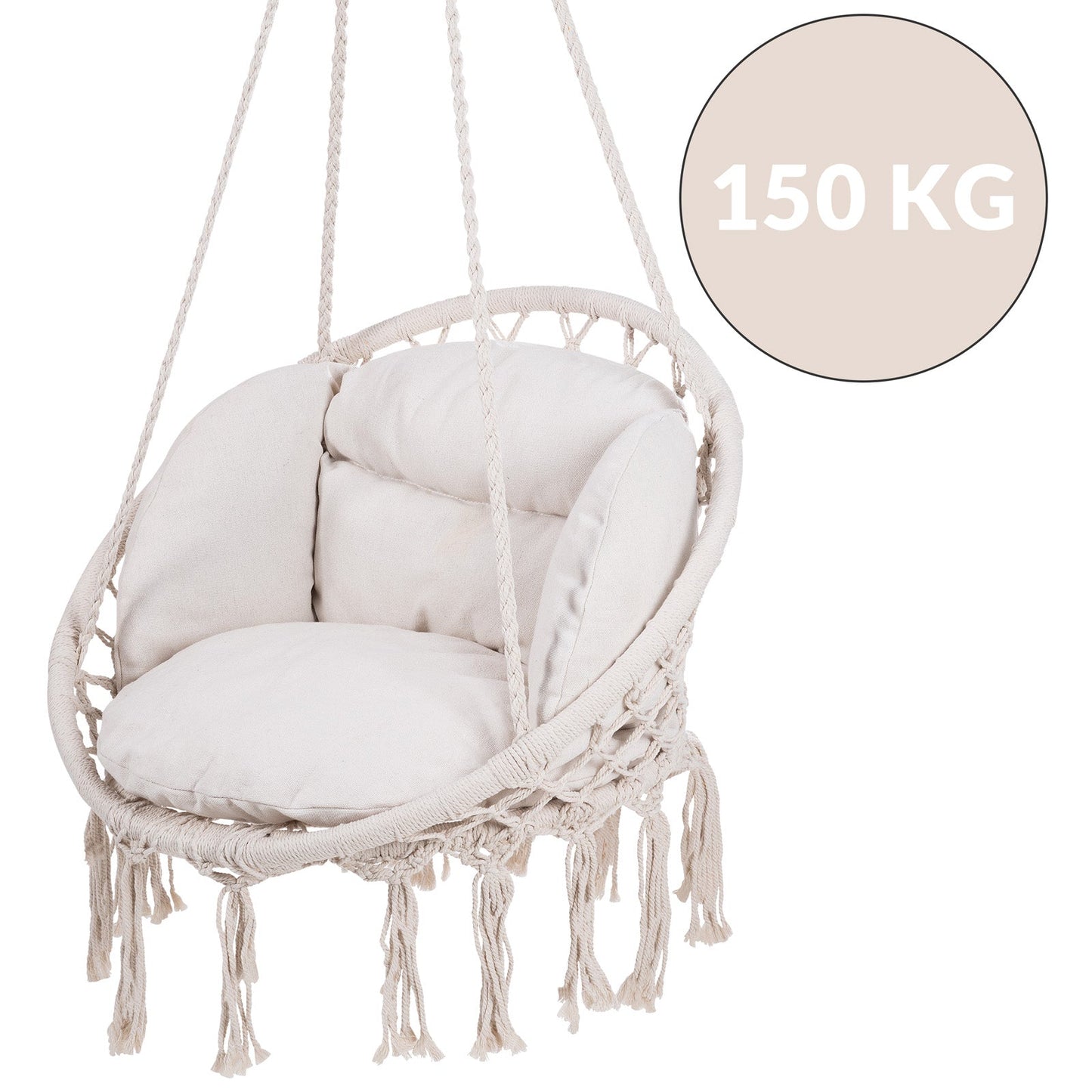 Fauteuil suspendu crème avec coussins - 80x60x140 cm