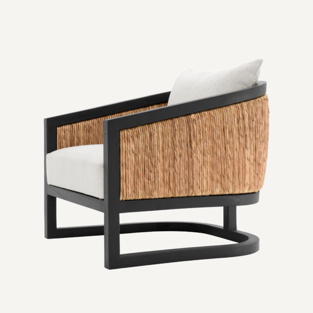 Fauteuil en rotin et tissu crème