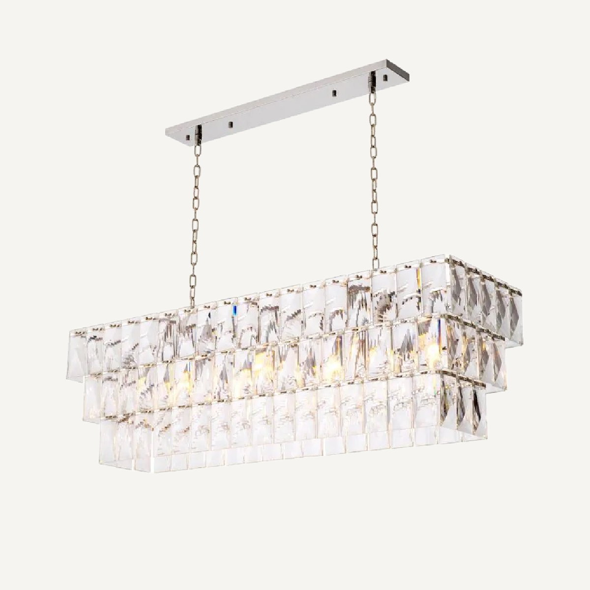 Lustre rectangulaire nickelé en cristal