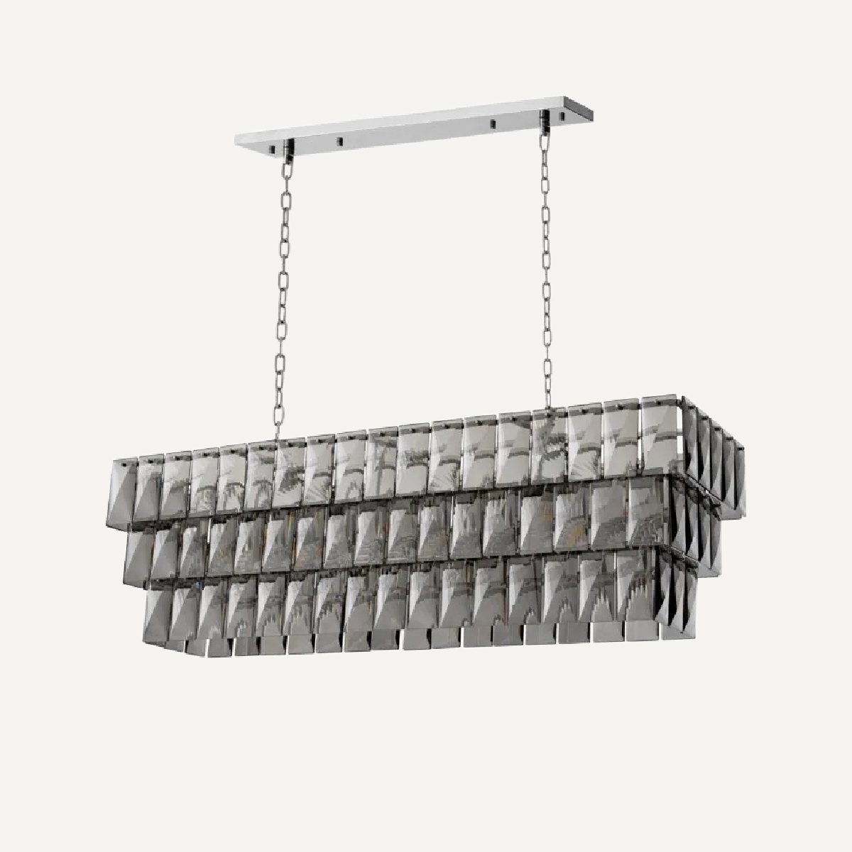Lustre rectangulaire nickelé en cristal fumé