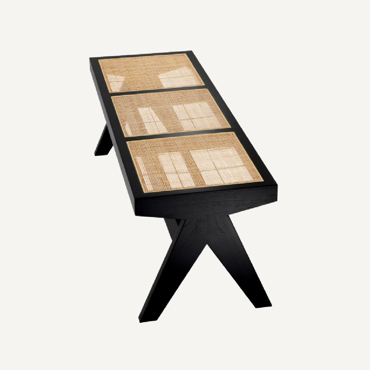 Banc en rotin et en bois noir