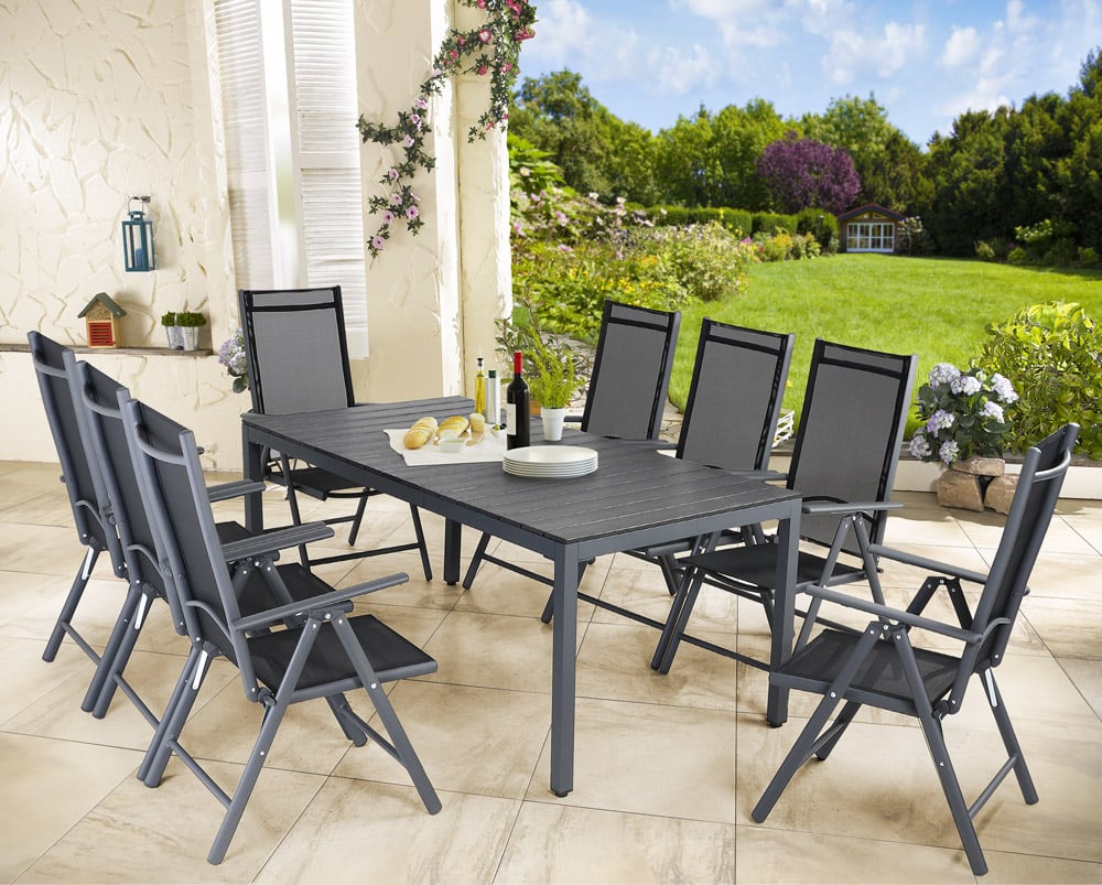 Ensemble de jardin Bern anthracite en aluminium 9 pièces