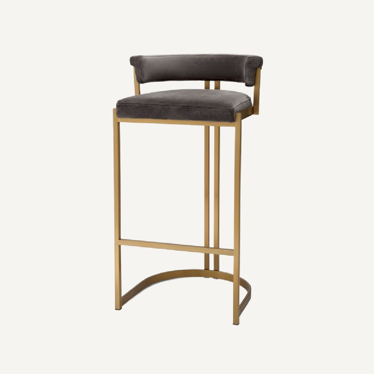 Chaise de bar dorée en velours marron
