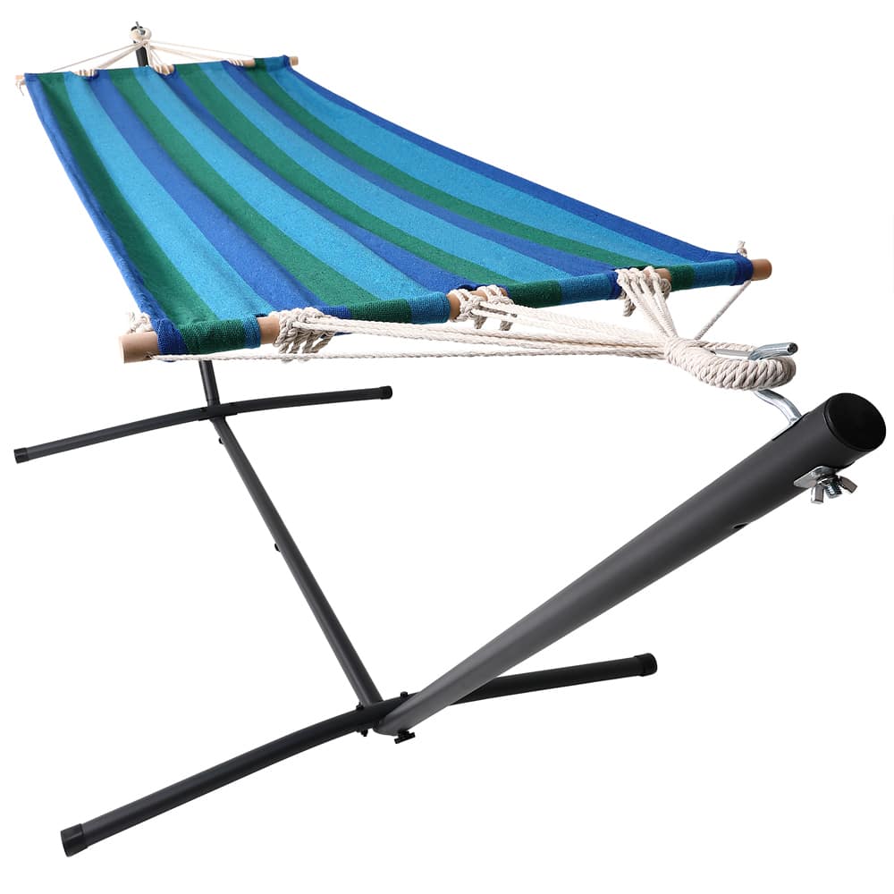 Hamac rayé bleu 200x80cm avec support en métal