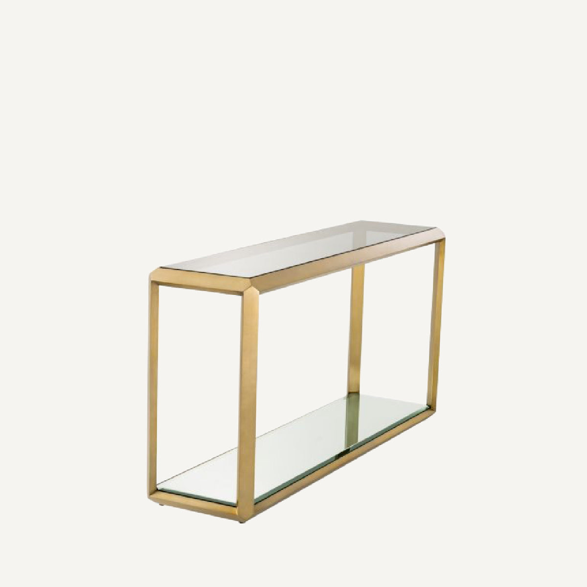 Console dorée en verre fumé