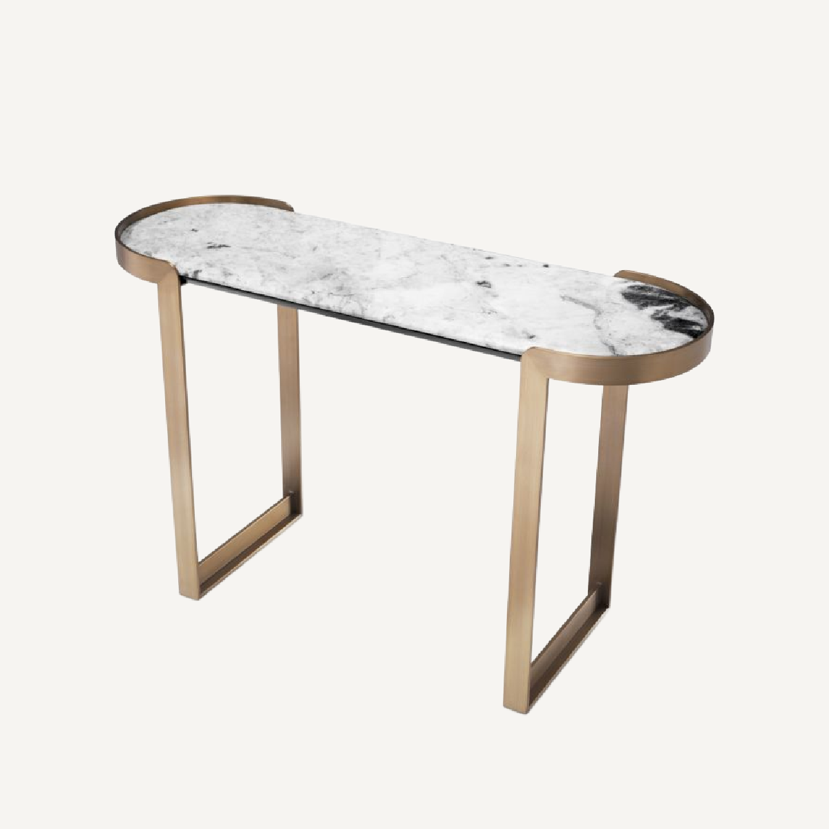Console en laiton brossé et marbre blanc