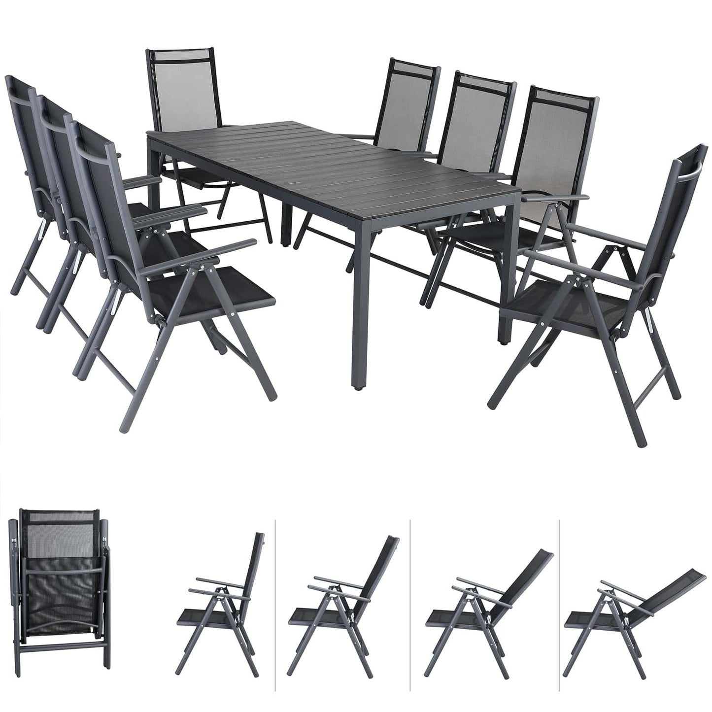Ensemble de jardin 9 pièces Bern anthracite en aluminium