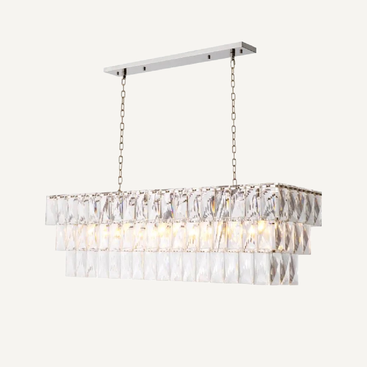 Lustre rectangulaire nickelé en cristal