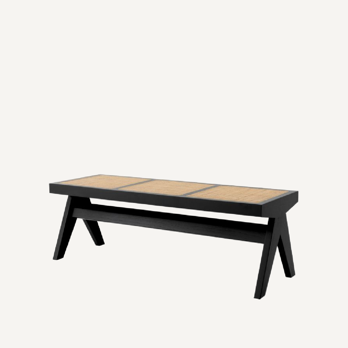 Banc en rotin et en bois noir