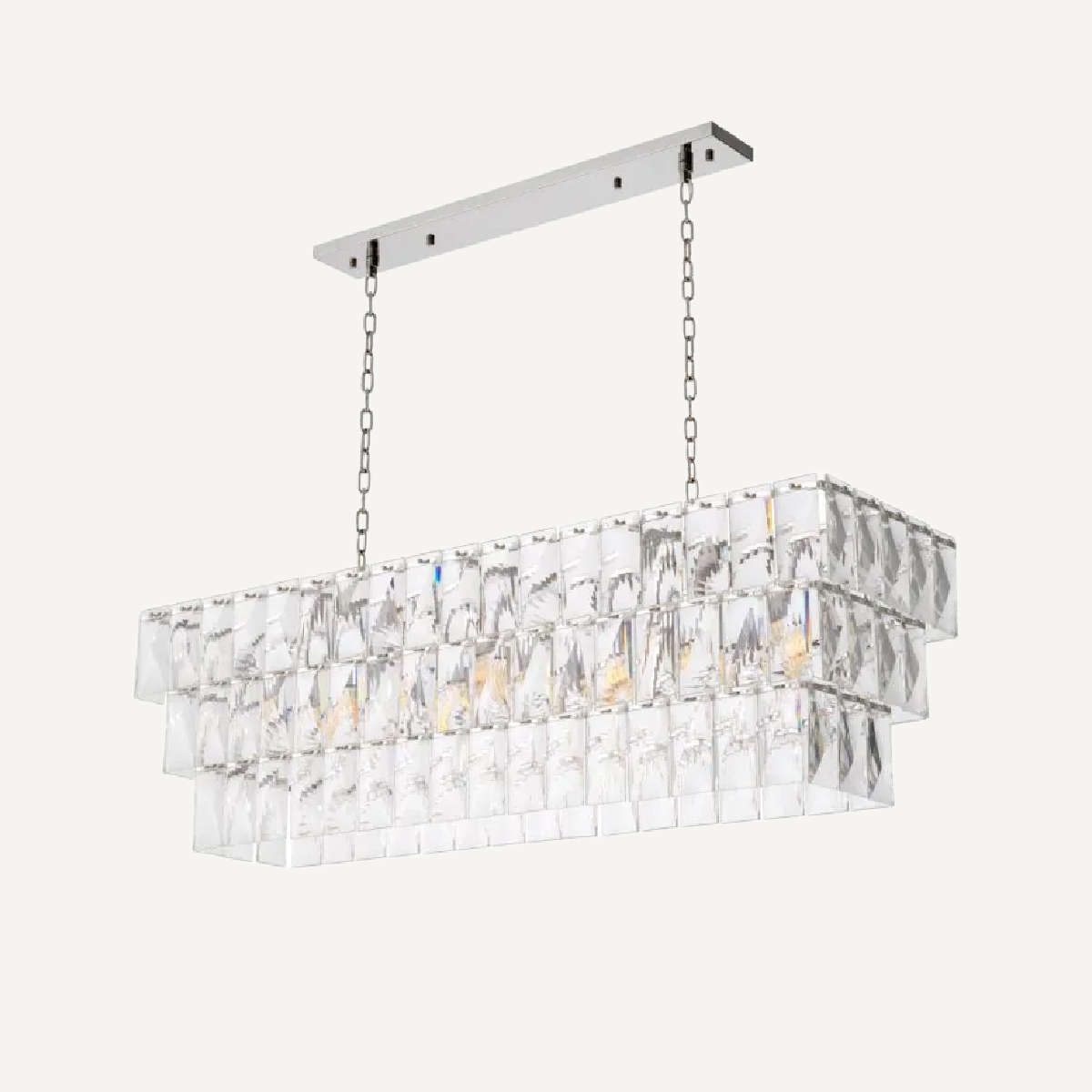 Lustre rectangulaire nickelé en cristal