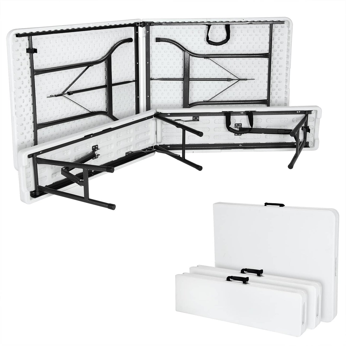 Table pliante et bancs blancs en plastique durable - 183 cm