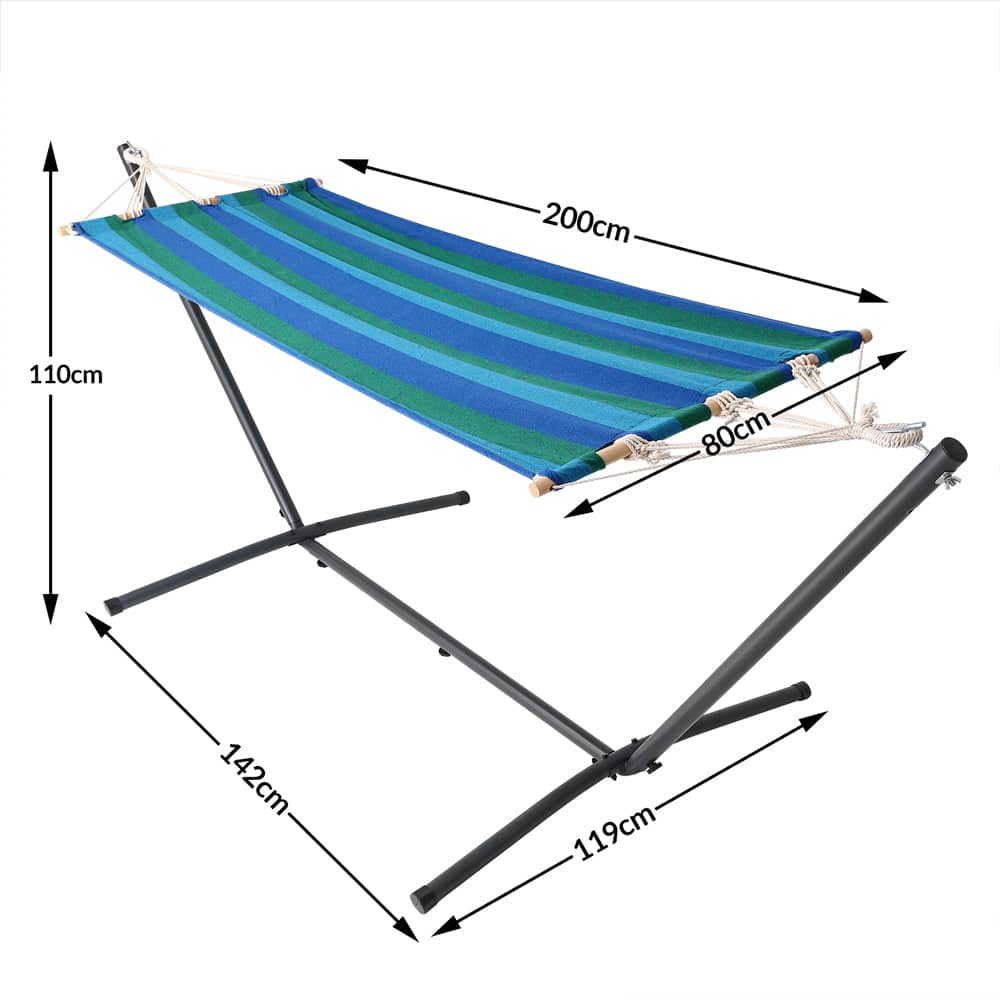 Hamac rayé bleu 200x80cm avec support en métal