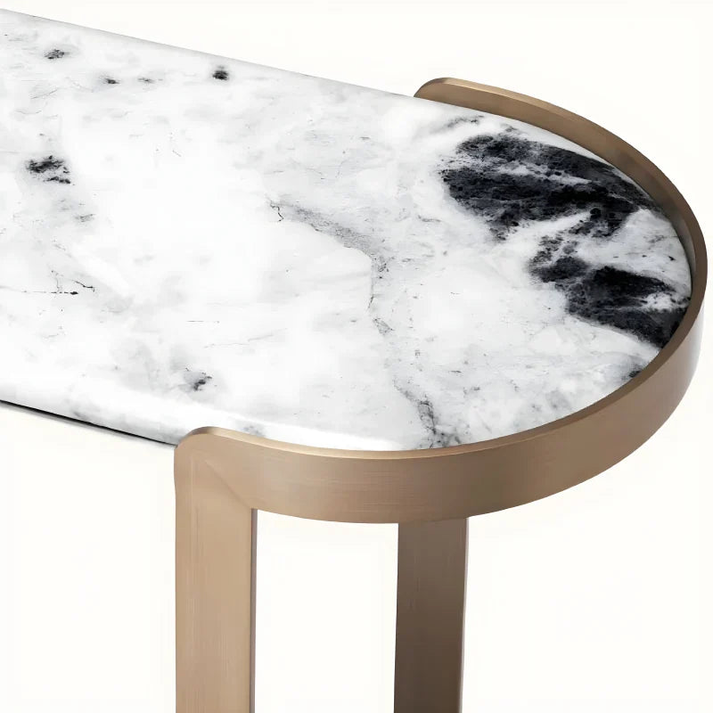 Console en laiton brossé et marbre blanc