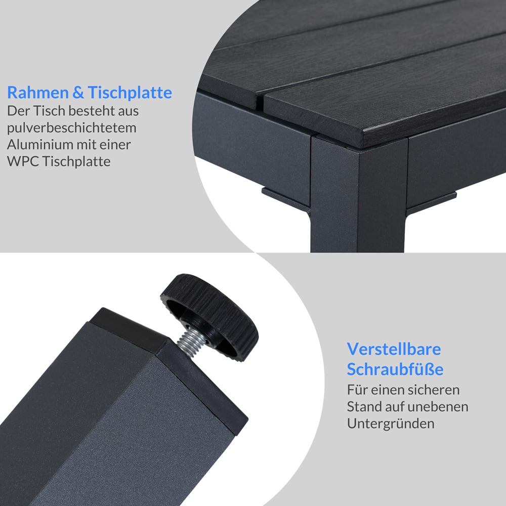 Ensemble de jardin Bern anthracite en aluminium 9 pièces