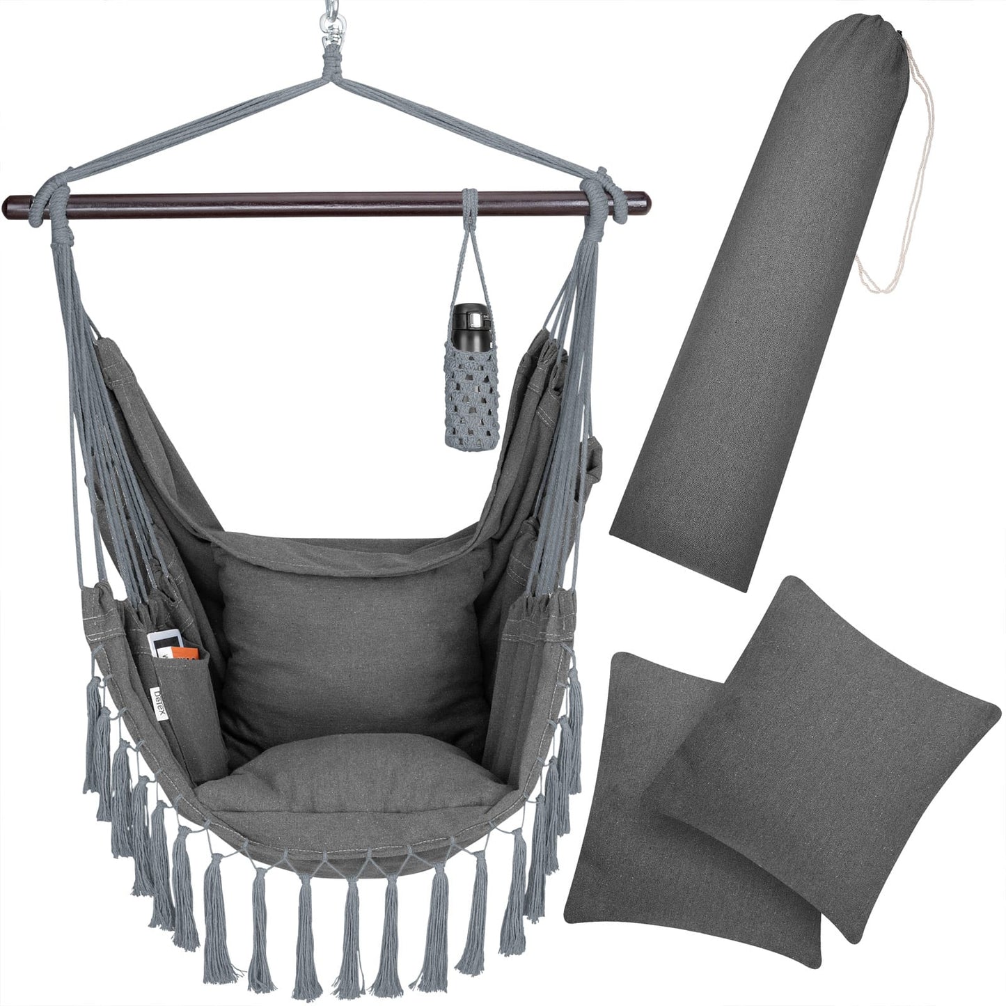 Fauteuil suspendu anthracite 170x100x150 cm avec coussin confortable