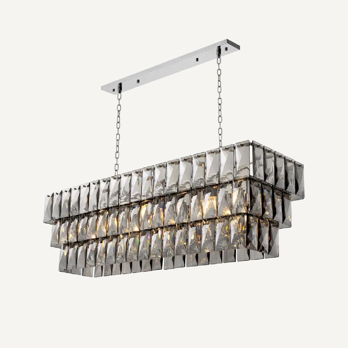 Lustre rectangulaire nickelé en cristal fumé
