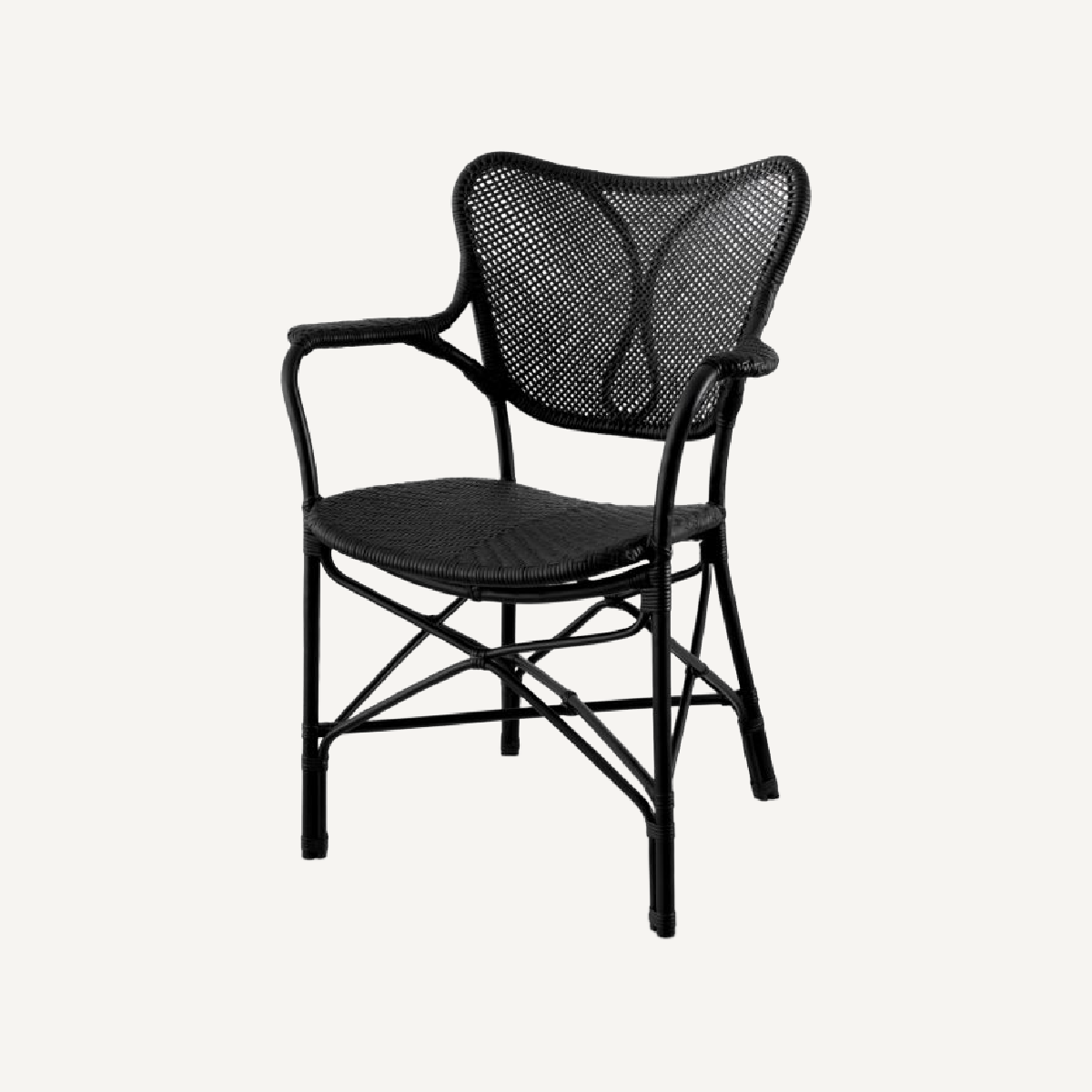Chaise de salle à manger noire avec accoudoirs en rotin