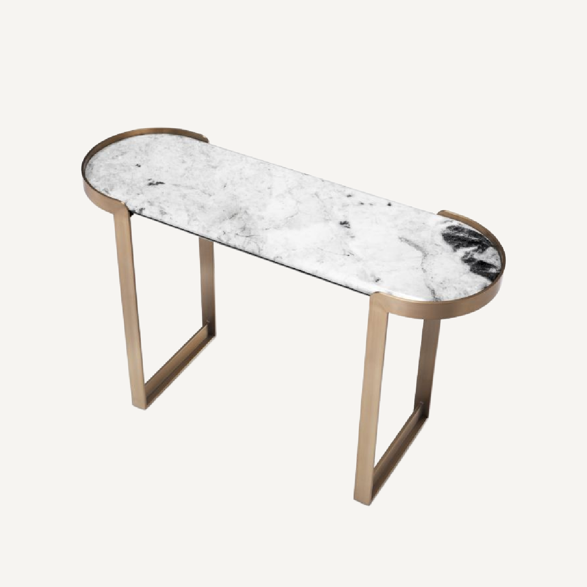 Console en laiton brossé et marbre blanc