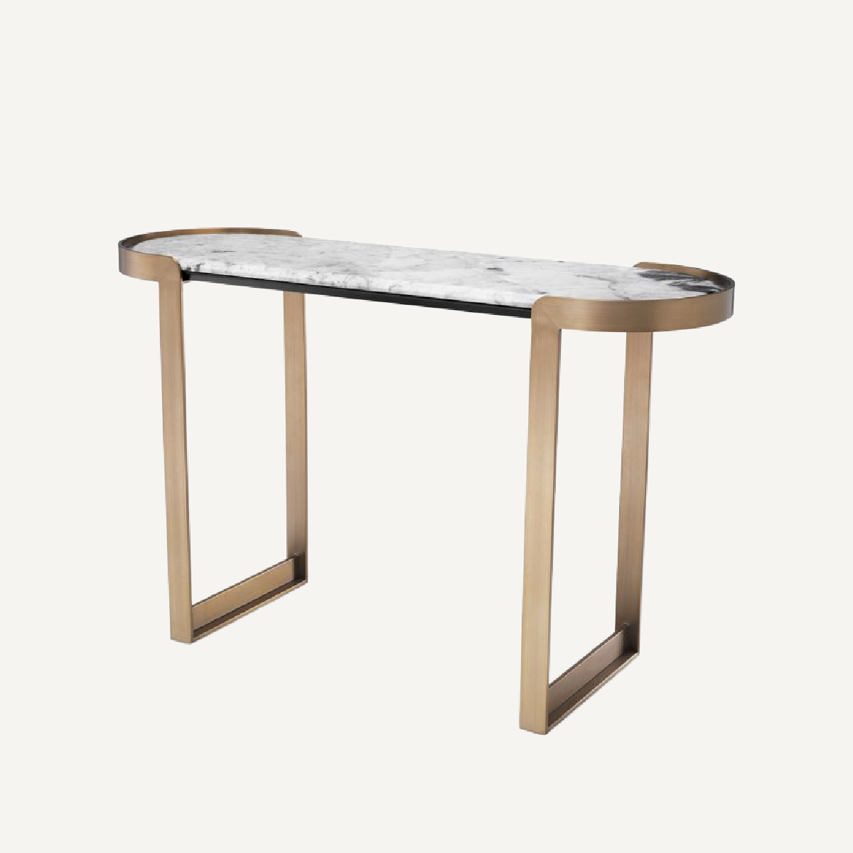 Console en laiton brossé et marbre blanc