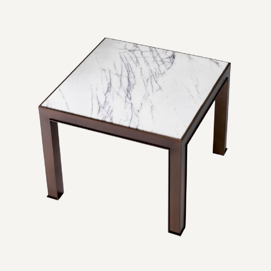 Table d'appoint cuivrée en marbre blanc