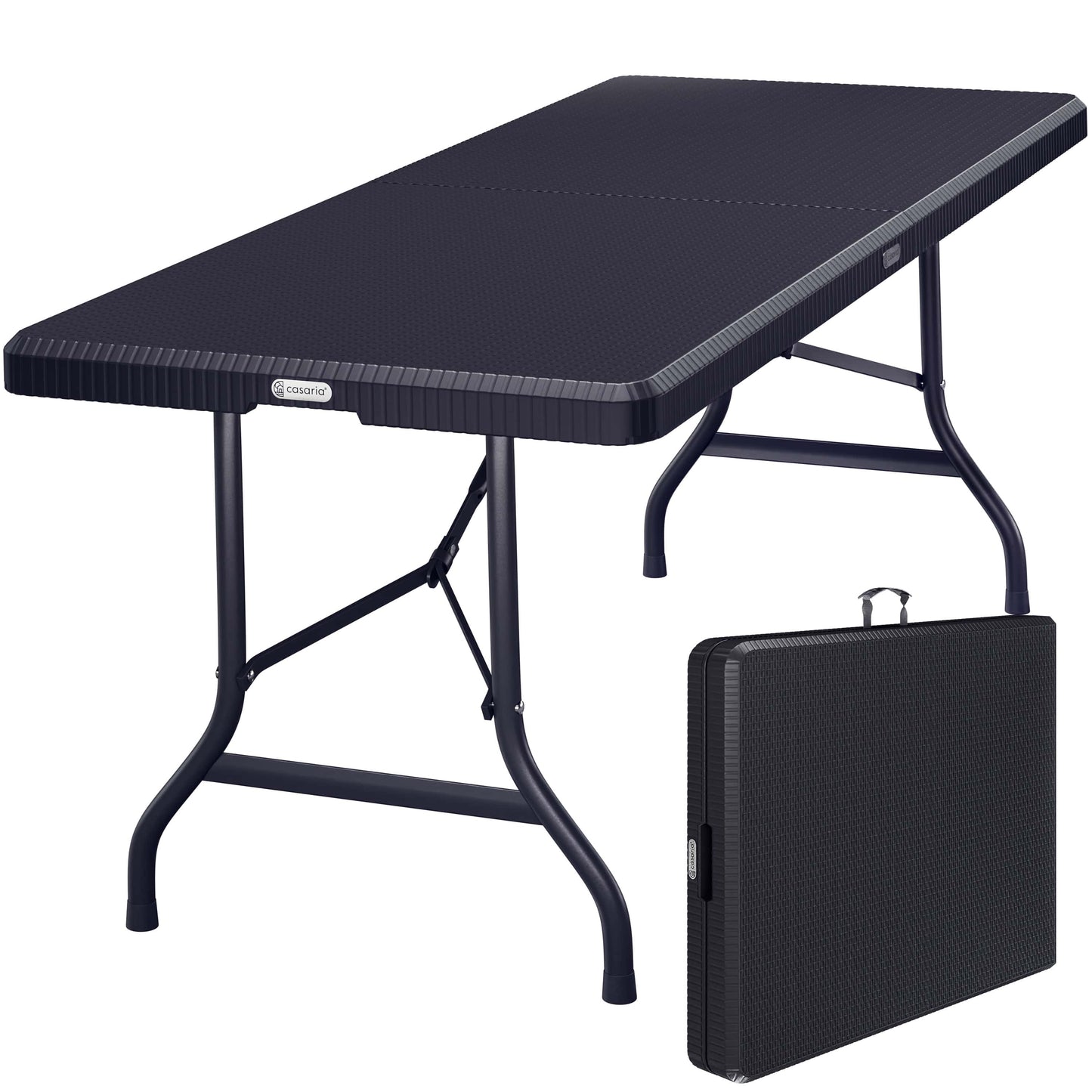Table de jardin pliable noire 180 x 75 cm en polyrotin
