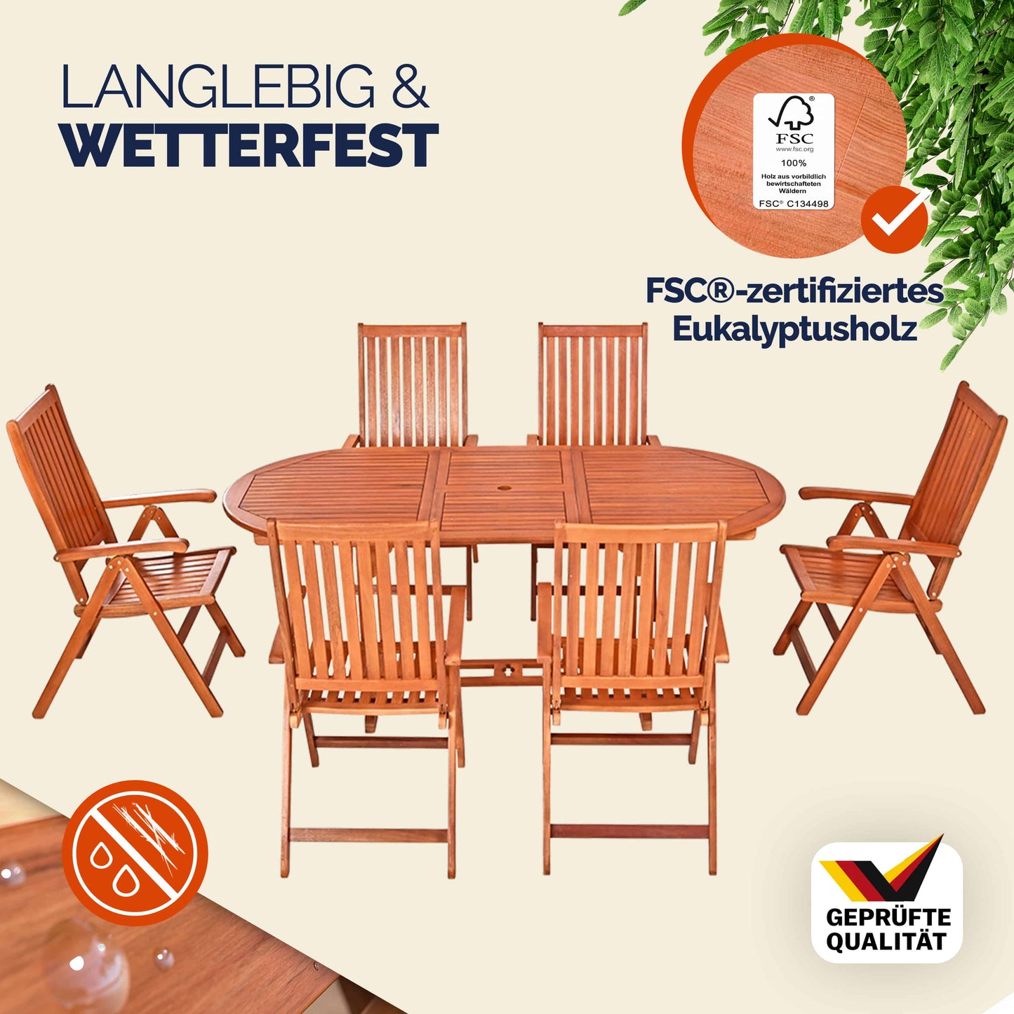 Ensemble de jardin en bois d'eucalyptus 6+1 FSC