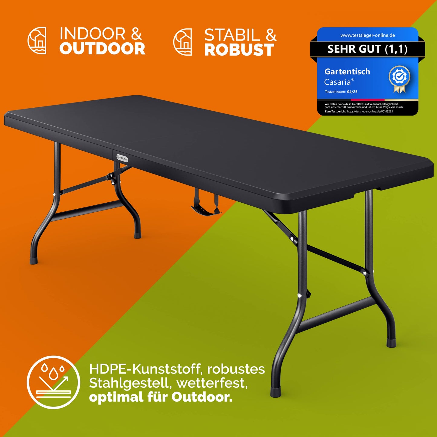 Table pliante anthracite 183x76 cm en plastique résistant