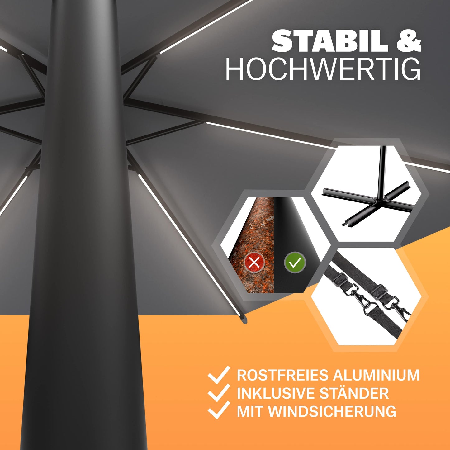 Parasol en aluminium anthracite 350 cm Mali avec LED UV 80+
