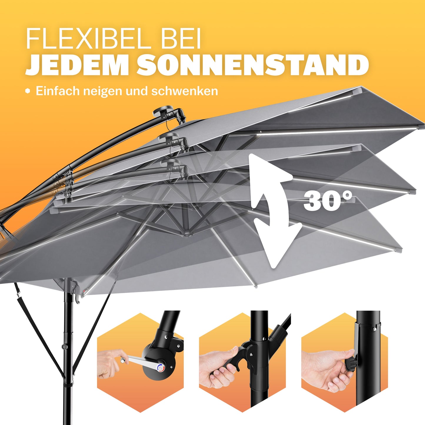 Parasol en aluminium anthracite 350 cm Mali avec LED UV 80+