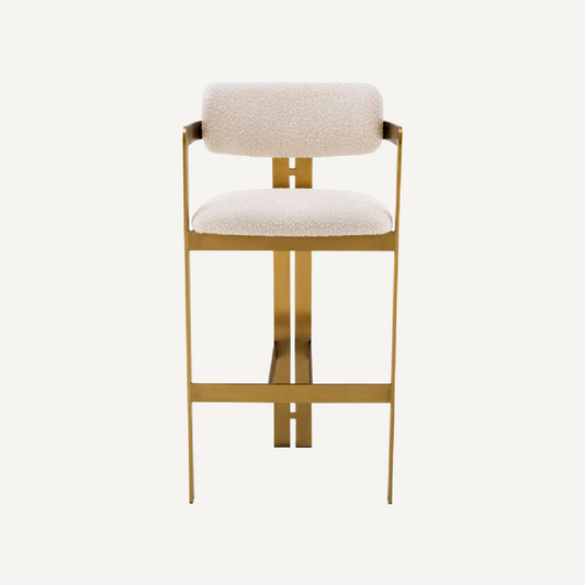 Chaise de bar dorée bouclé crème