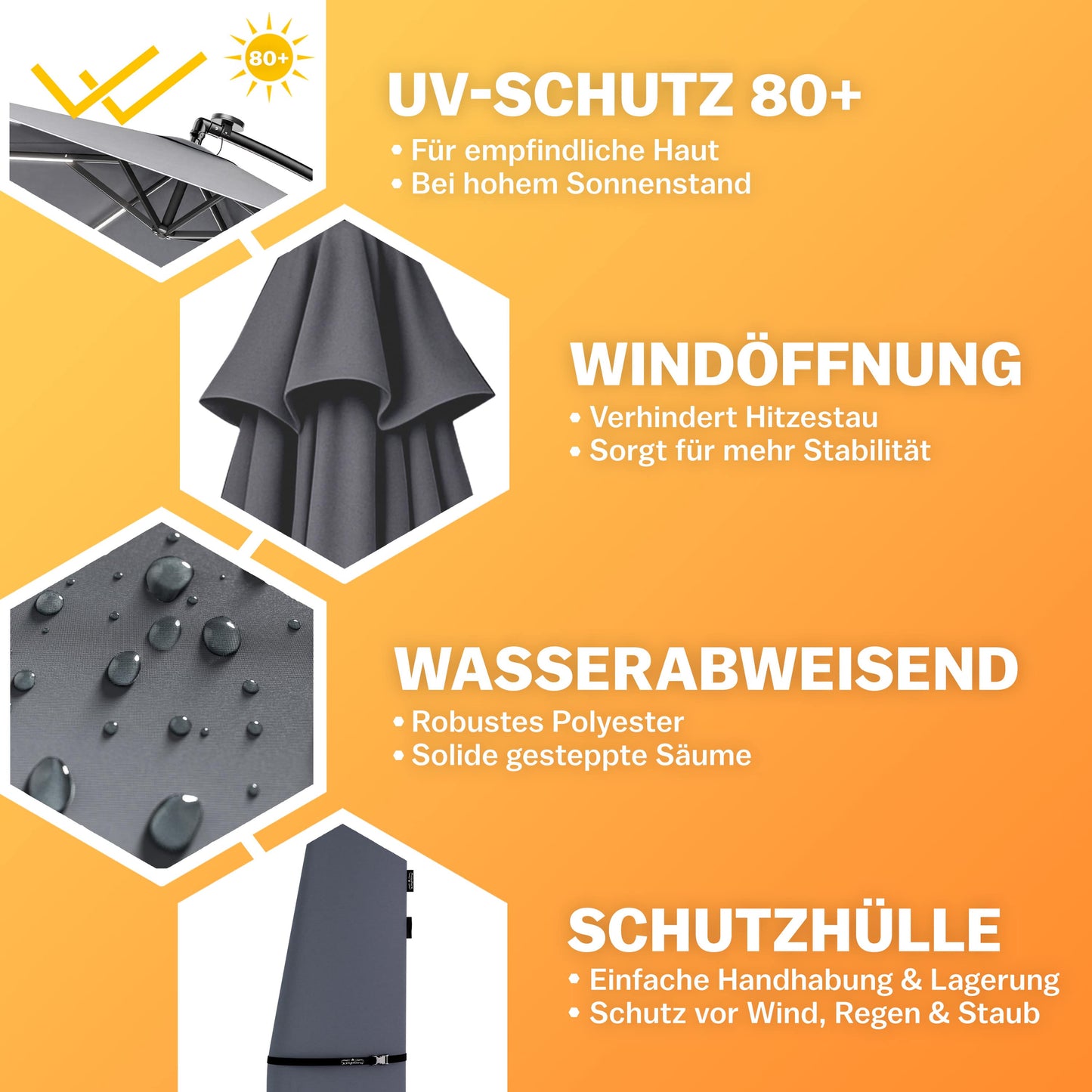 Parasol en aluminium anthracite 350 cm Mali avec LED UV 80+